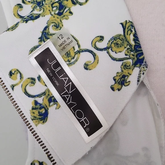 Julian Taylor Yellow & White A-line Midi Dress Size 12 - Picture 9 of 11